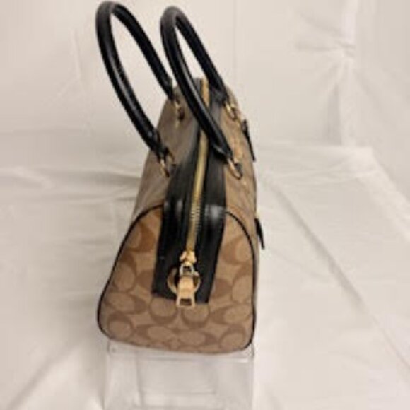 COACH AUTHENTICATED Rowan Satchel Signature Canvas Brown/Black Crossbody NWT Tag - Picture 8 of 10